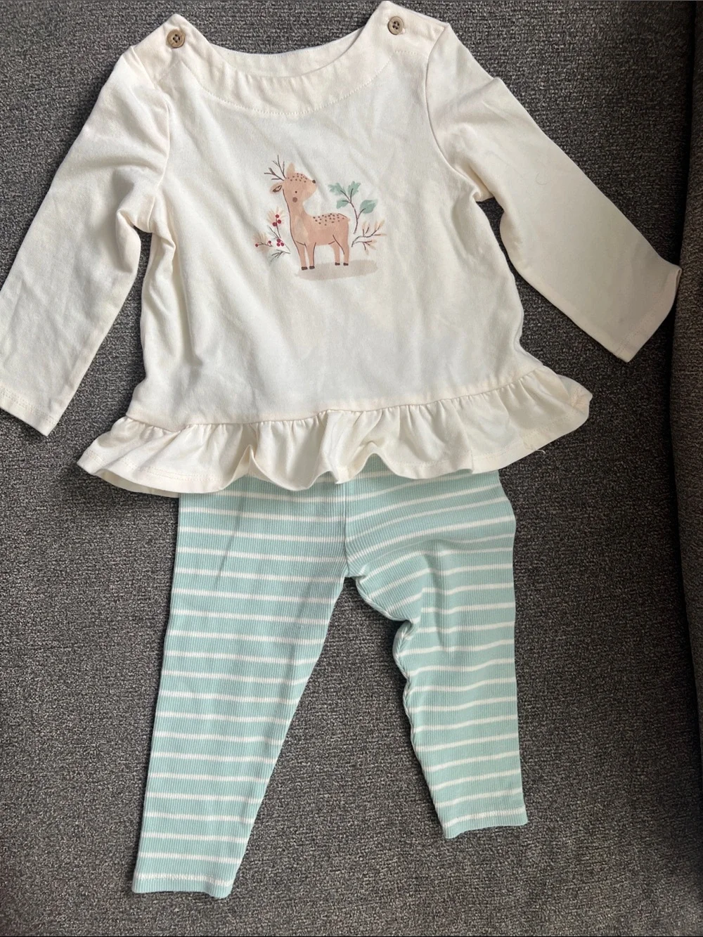Cream Ruffle Top & Mint Stripe Leggings Kids Set